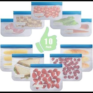 Silicone Reusable Food Bag,10 pcs Leak Proof Reusable Sandwich Bags BPA FREE